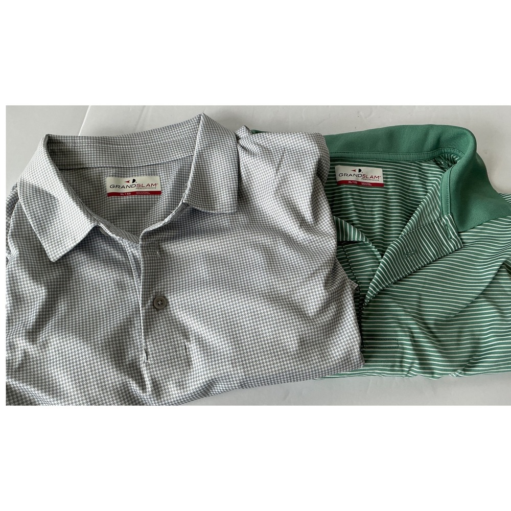 Grand Slam Golf Polo Shirt Lot 2 Pack‎ Grey Green Patterns Mens Size XL XLG